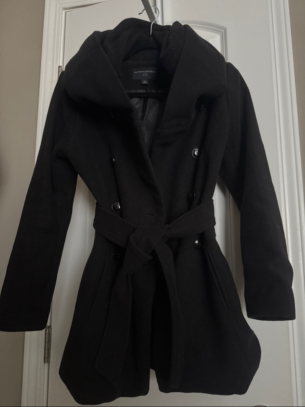 Banana Republic Black Wool-Blend Hooded Peacoat